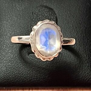 Artisan Made Sterling Silver Genuine Rainbow Moonstone Ring Size 6.75